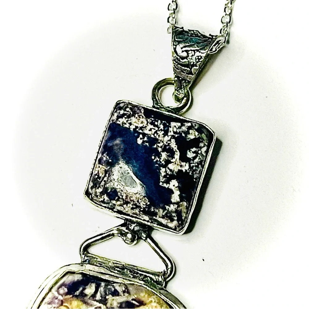 New Handmade Artisan Amethyst Dendritic Agate 925 Sterling Silver Mined Necklace